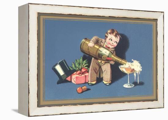 Little Boy with Big Champagne Bottle-null-Framed Stretched Canvas