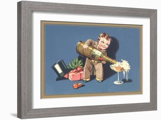 Little Boy with Big Champagne Bottle-null-Framed Art Print