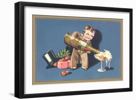 Little Boy with Big Champagne Bottle-null-Framed Art Print