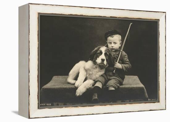 Little boy with dog (b/w photo)-German Photographer-Framed Premier Image Canvas