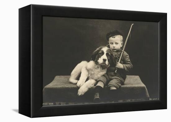 Little boy with dog (b/w photo)-German Photographer-Framed Premier Image Canvas