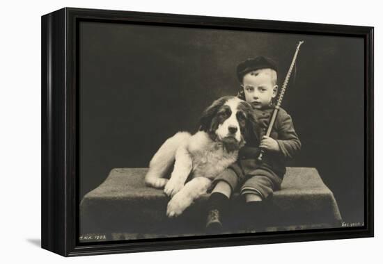 Little boy with dog (b/w photo)-German Photographer-Framed Premier Image Canvas