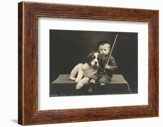 Little boy with dog (b/w photo)-German Photographer-Framed Photographic Print