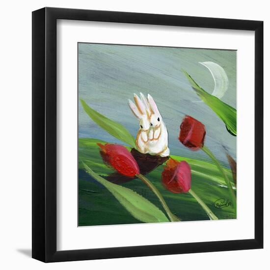 Little Bunny Rabbits in the Tulips-sylvia pimental-Framed Art Print