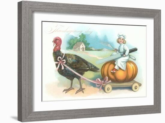 Little Chef Riding Turkey Carriage-null-Framed Art Print