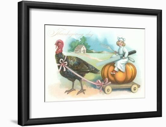 Little Chef Riding Turkey Carriage-null-Framed Art Print