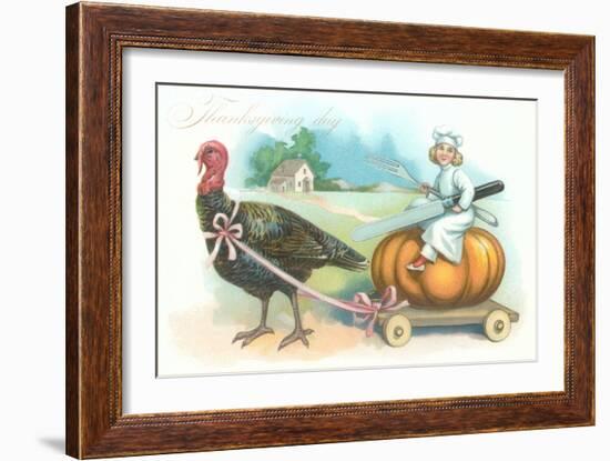 Little Chef Riding Turkey Carriage-null-Framed Art Print