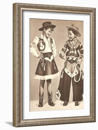 Little Cowboy and Cowgirl in Outfits-null-Framed Premium Giclee Print