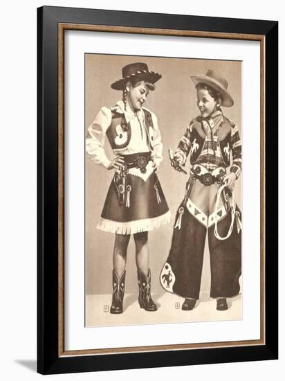 Little Cowboy and Cowgirl in Outfits-null-Framed Premium Giclee Print