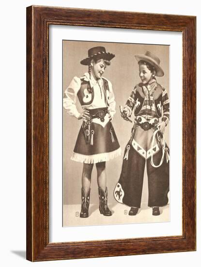 Little Cowboy and Cowgirl in Outfits-null-Framed Art Print