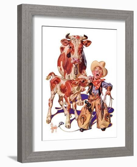 "Little Cowboy Takes a Licking,"August 20, 1938-Joseph Christian Leyendecker-Framed Giclee Print