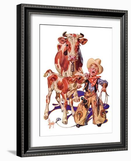 "Little Cowboy Takes a Licking,"August 20, 1938-Joseph Christian Leyendecker-Framed Giclee Print