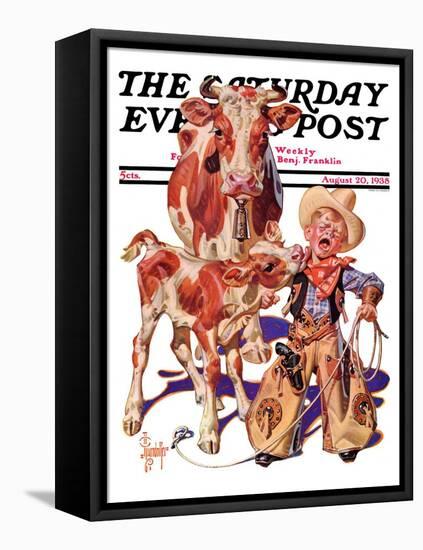 "Little Cowboy Takes a Licking," Saturday Evening Post Cover, August 20, 1938-Joseph Christian Leyendecker-Framed Premier Image Canvas