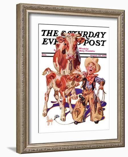 "Little Cowboy Takes a Licking," Saturday Evening Post Cover, August 20, 1938-Joseph Christian Leyendecker-Framed Giclee Print