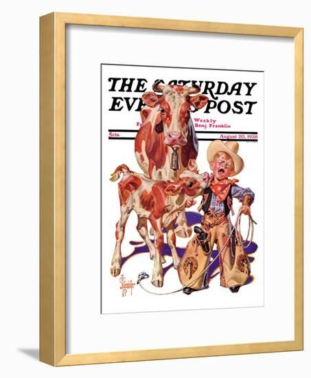 "Little Cowboy Takes a Licking," Saturday Evening Post Cover, August 20, 1938-Joseph Christian Leyendecker-Framed Giclee Print