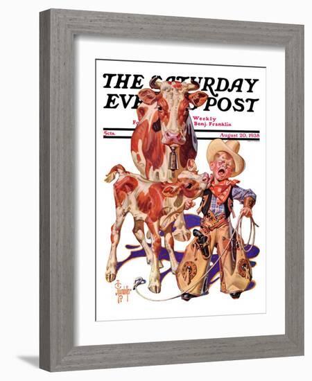 "Little Cowboy Takes a Licking," Saturday Evening Post Cover, August 20, 1938-Joseph Christian Leyendecker-Framed Giclee Print