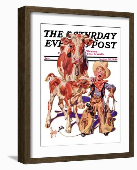 "Little Cowboy Takes a Licking," Saturday Evening Post Cover, August 20, 1938-Joseph Christian Leyendecker-Framed Giclee Print