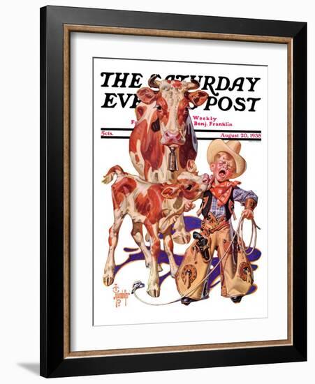 "Little Cowboy Takes a Licking," Saturday Evening Post Cover, August 20, 1938-Joseph Christian Leyendecker-Framed Giclee Print