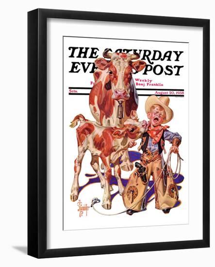 "Little Cowboy Takes a Licking," Saturday Evening Post Cover, August 20, 1938-Joseph Christian Leyendecker-Framed Giclee Print