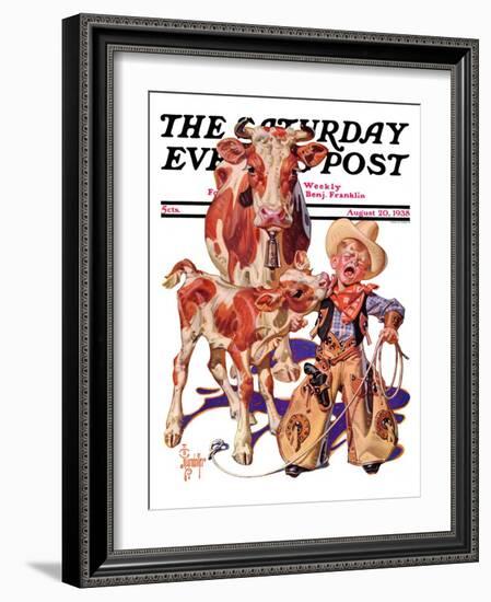 "Little Cowboy Takes a Licking," Saturday Evening Post Cover, August 20, 1938-Joseph Christian Leyendecker-Framed Giclee Print