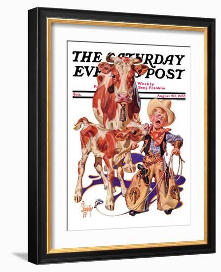 "Little Cowboy Takes a Licking," Saturday Evening Post Cover, August 20, 1938-Joseph Christian Leyendecker-Framed Giclee Print