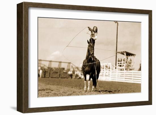 Little Cowgirl Trick Roping-null-Framed Art Print