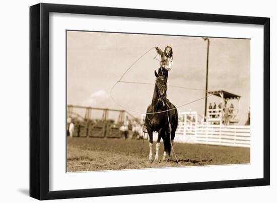 Little Cowgirl Trick Roping-null-Framed Art Print