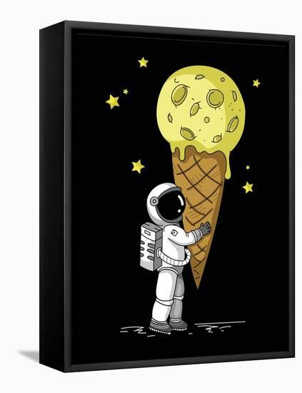 Little Cute Astronaut Holds a Cone with Moon Ice-Cream in His Hands, Hand Drawn Childish Vector Iso-null-Framed Stretched Canvas