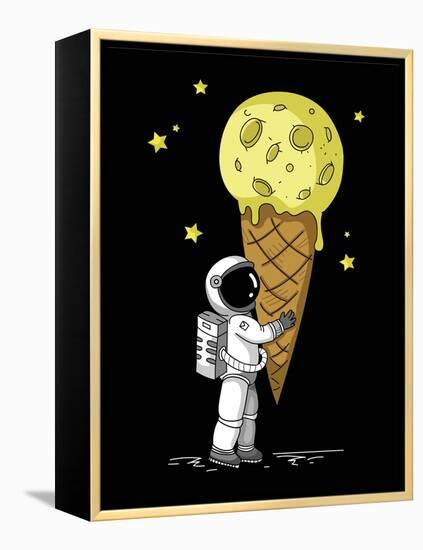 Little Cute Astronaut Holds a Cone with Moon Ice-Cream in His Hands, Hand Drawn Childish Vector Iso-null-Framed Stretched Canvas
