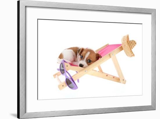 Little Cute Beach Puppy Resting In Chair-Ivonnewierink-Framed Photographic Print