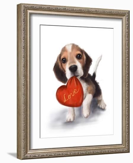 Little Dog with Red Heart-MAKIKO-Framed Giclee Print