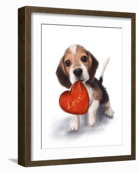 Little Dog with Red Heart-MAKIKO-Framed Giclee Print