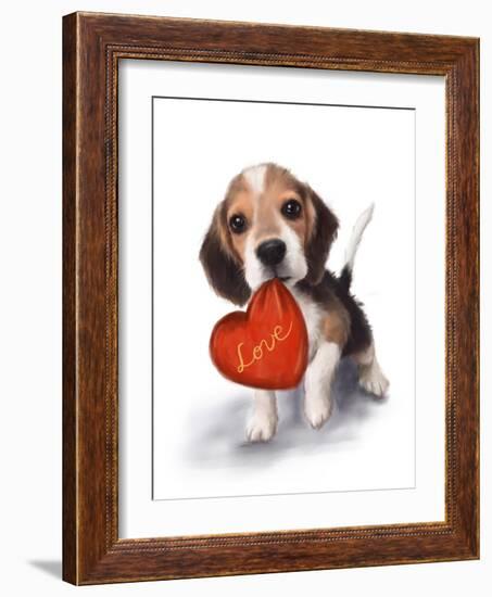 Little Dog with Red Heart-MAKIKO-Framed Giclee Print