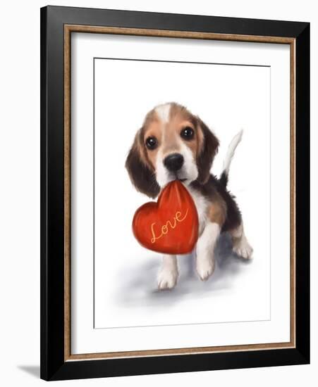 Little Dog with Red Heart-MAKIKO-Framed Giclee Print