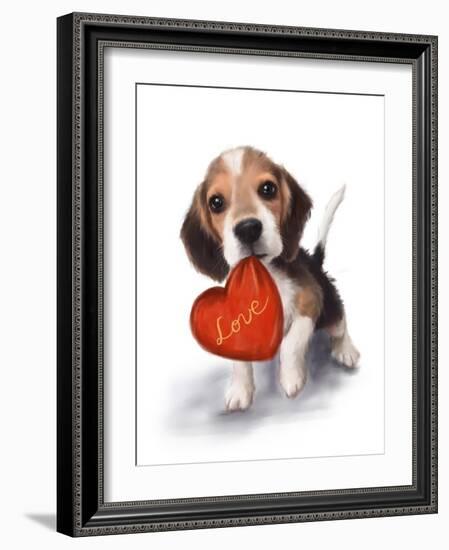 Little Dog with Red Heart-MAKIKO-Framed Giclee Print