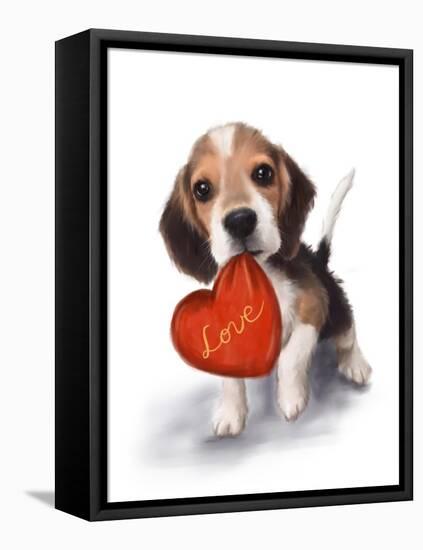 Little Dog with Red Heart-MAKIKO-Framed Premier Image Canvas