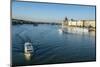 Little Ferries on the River Danube in Front of the Panorama of Pest, Budapest, Hungary, Europe-Michael Runkel-Mounted Photographic Print