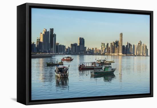 Little fishing boats and the skyline of Panama City, Panama, Central America-Michael Runkel-Framed Premier Image Canvas