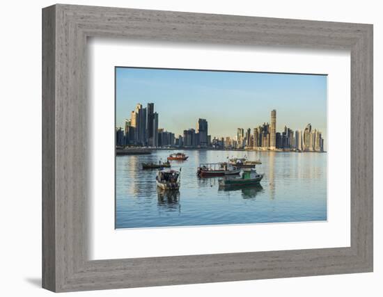 Little fishing boats and the skyline of Panama City, Panama, Central America-Michael Runkel-Framed Photographic Print