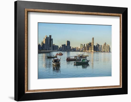 Little fishing boats and the skyline of Panama City, Panama, Central America-Michael Runkel-Framed Photographic Print