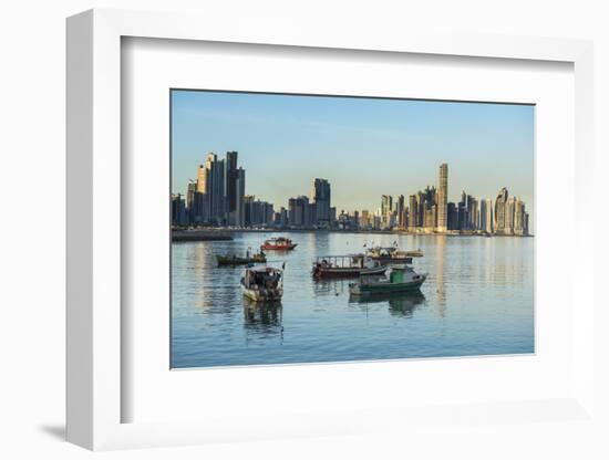 Little fishing boats and the skyline of Panama City, Panama, Central America-Michael Runkel-Framed Photographic Print