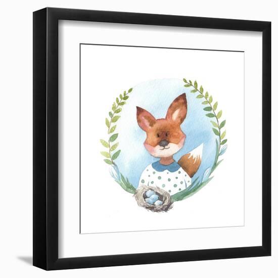 Little Fox Girl with Bird Nest Eggs-Eisfrei-Framed Art Print