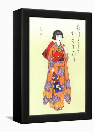 Little Geisha with Mickey Mouse Fan-null-Framed Stretched Canvas