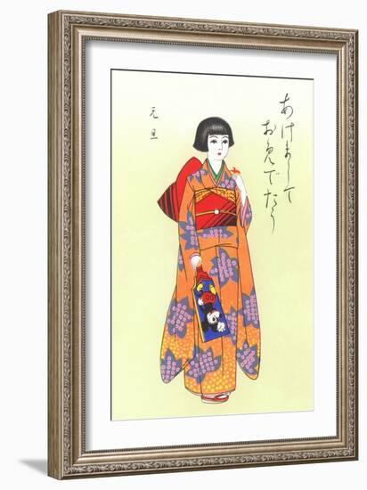 Little Geisha with Mickey Mouse Fan-null-Framed Art Print