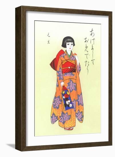 Little Geisha with Mickey Mouse Fan-null-Framed Art Print