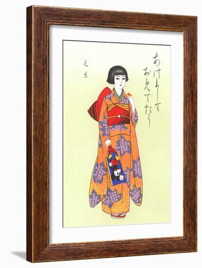 Little Geisha with Mickey Mouse Fan-null-Framed Art Print