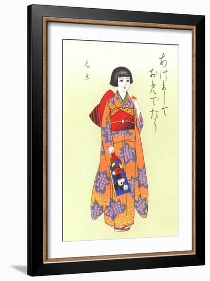 Little Geisha with Mickey Mouse Fan-null-Framed Art Print