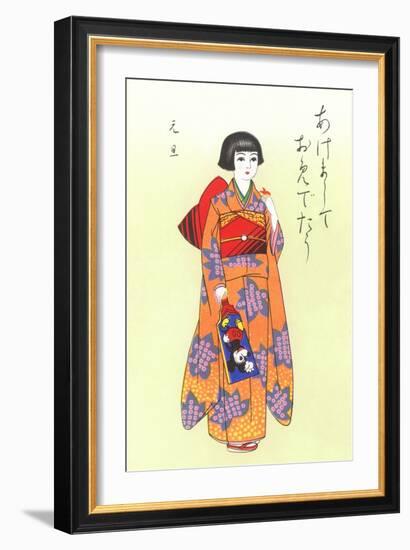 Little Geisha with Mickey Mouse Fan-null-Framed Art Print