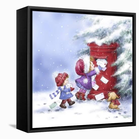 Little Girl and Boy with Letters-MAKIKO-Framed Premier Image Canvas
