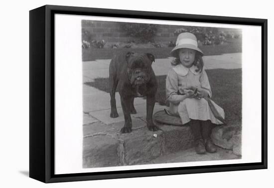 Little Girl and Bulldog in a Garden-null-Framed Premier Image Canvas